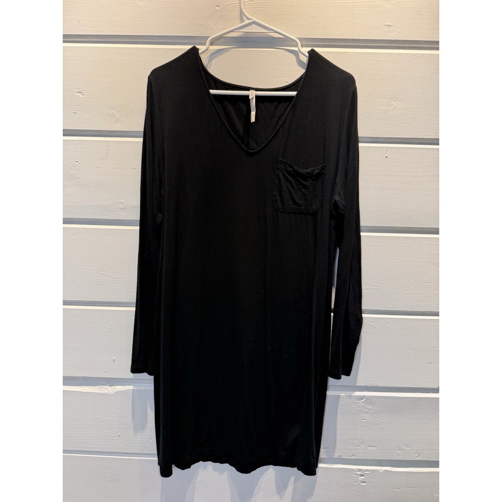 Soma Cool Nights Sleep Shirt Medium Black V-Neck Long Sleeve Pocket Nightgown